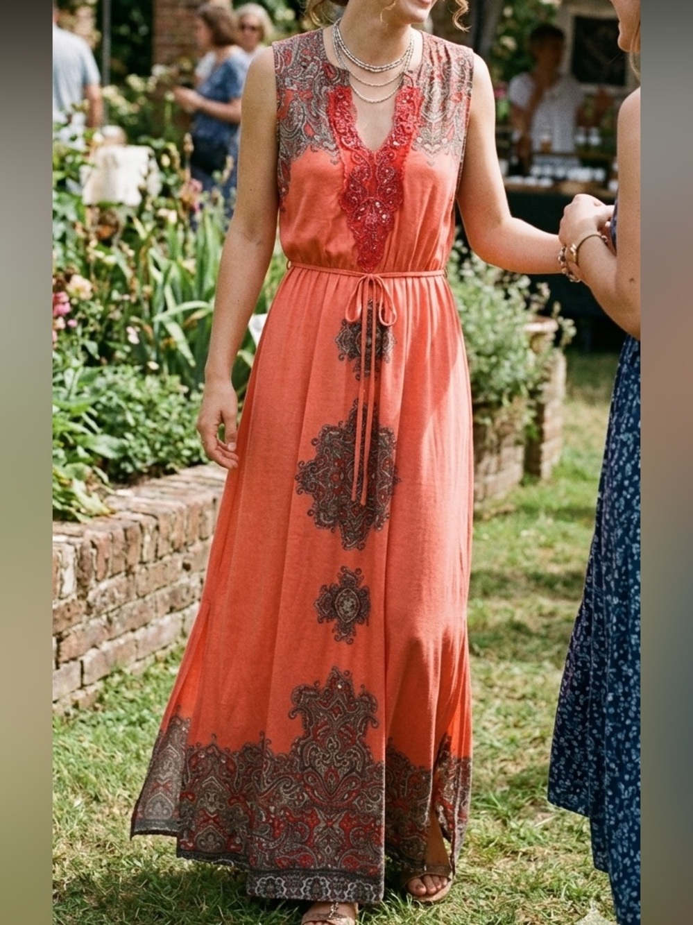 Live and let live Sleeveless Maxi Dress Size Small Paisley Rhinestone Sequins